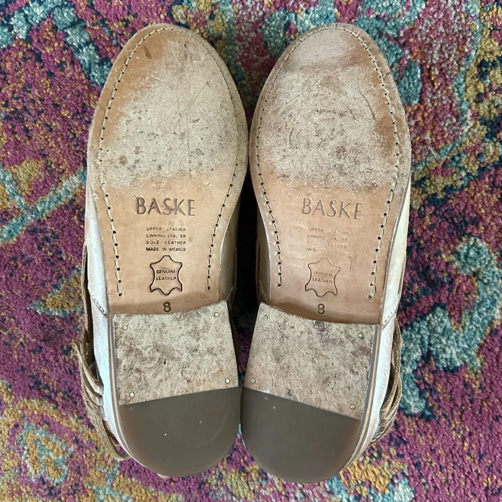 Baske | Women's Tan Leather Lexi Ankle Booties Back Zip Almond Toe Tassels Sz 8